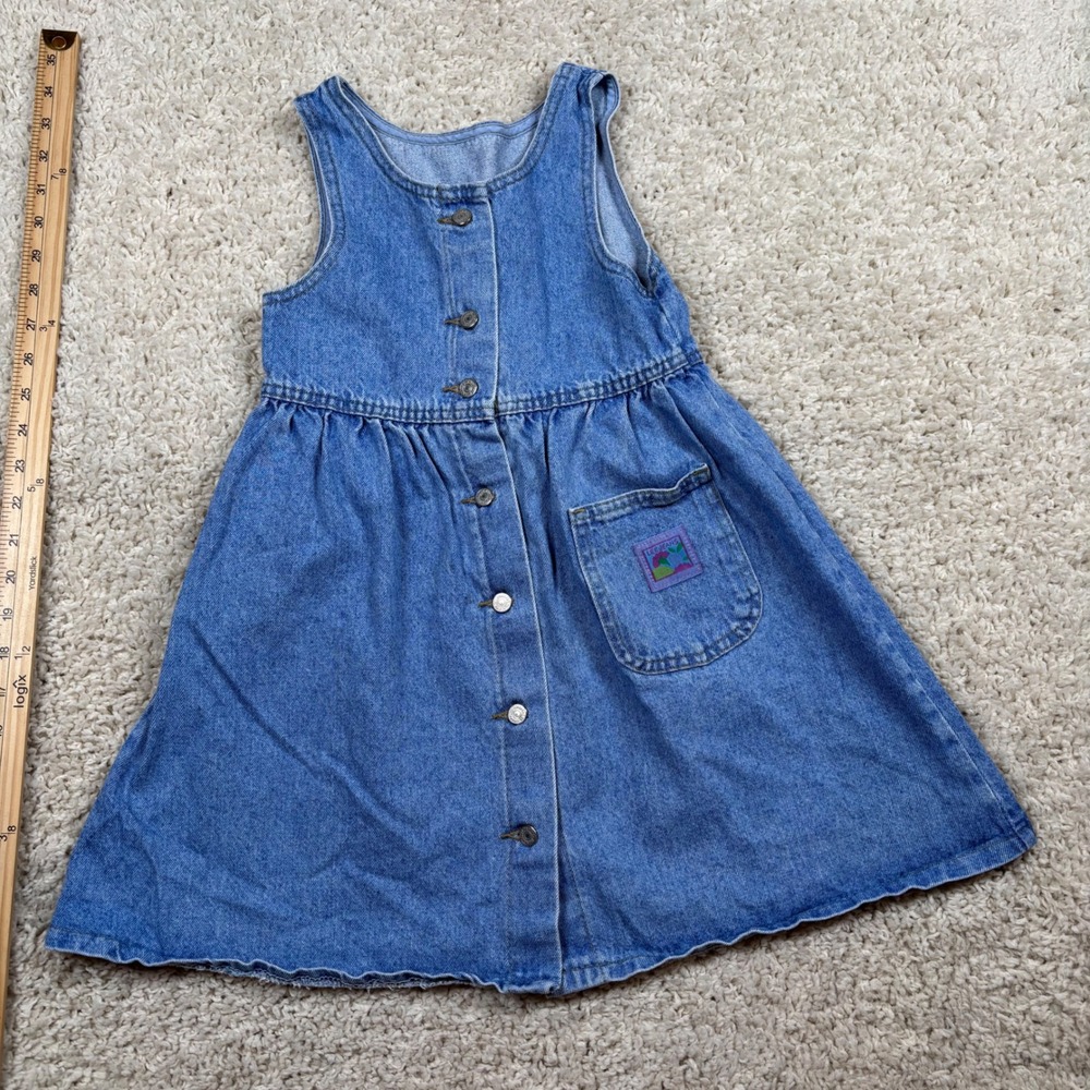 Lee Jeans Denim Jumper Dress Kids 6X‎ Blue Excellent Vintage Button Front 90s